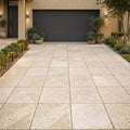 Ivory Beige Travertine Paver 24x24 Tumbled 1.25 inch — Front Yard driveway