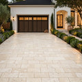 Ivory Beige Travertine Paver 6x12 Tumbled 1.25 inch — Front Yard driveway