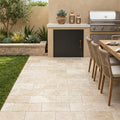 Ivory Beige Travertine Paver 6x12 Unfilled Chiseled 1.25 inch — Backyard patio