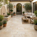 Ivory Beige Travertine Paver 6x12 Unfilled Chiseled 1.25 inch — Courtyard paving