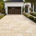 Ivory Beige Travertine Paver 6x12 Unfilled Chiseled 1.25 inch — Front Yard driveway