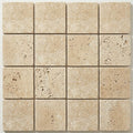 Ivory Beige Travertine Paver 6x6 Tumbled 1.25 inch close-up