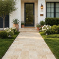 Ivory Beige Travertine Paver 6x6 Unfilled Chiseled 1.25 inch — Front Yard walkway
