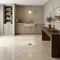 Ivory Beige Travertine Tile 12x12 Unfilled, Honed — Basement floor