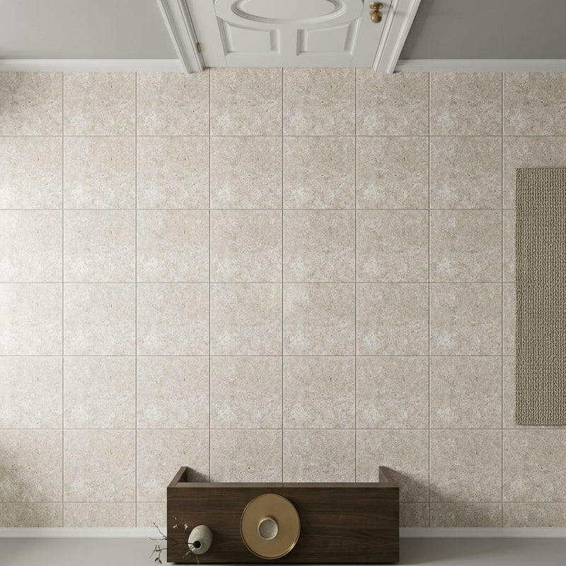Ivory Beige Travertine Tile 12x12 Unfilled, Honed — Hallway floor