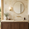 Ivory Beige Travertine Tile 12x24 Filled, Honed — Bathroom vanity wall
