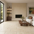 Ivory Beige Travertine Tile 12x24 Filled, Honed — Living Room floor