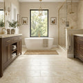 Ivory Beige Travertine Tile 12x24 Filled, Honed — Primary Bath floor