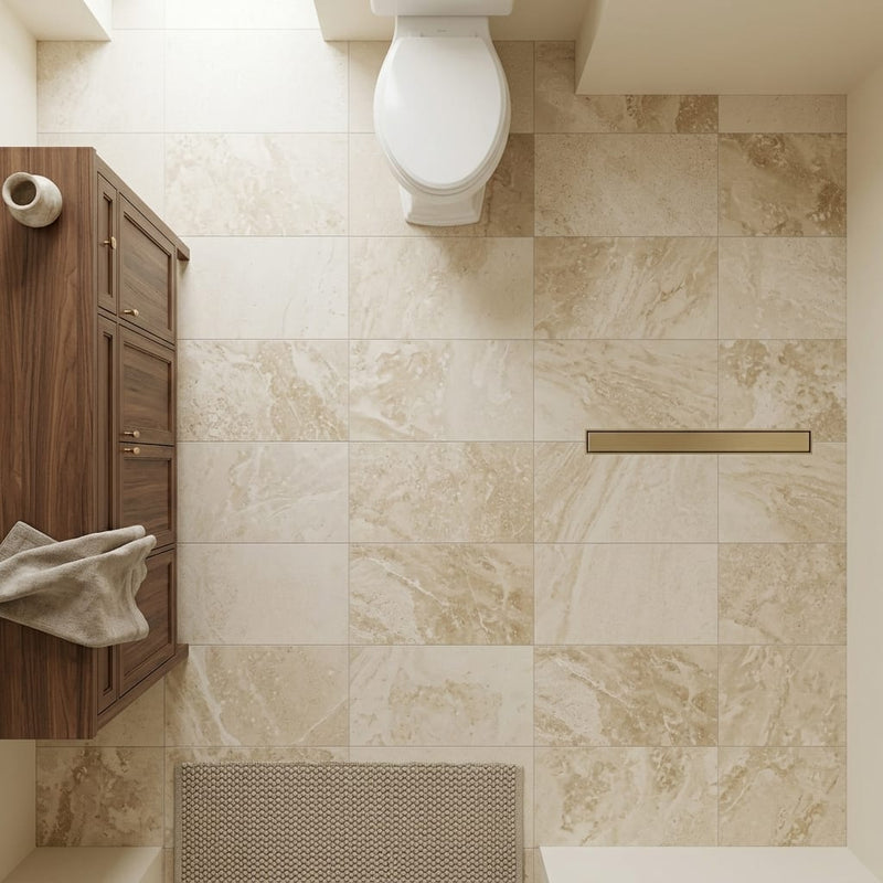 Ivory Beige Travertine Tile 16x24 Filled, Honed — Bathroom floor