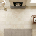 Ivory Beige Travertine Tile 16x24 Filled, Honed — Living Room floor