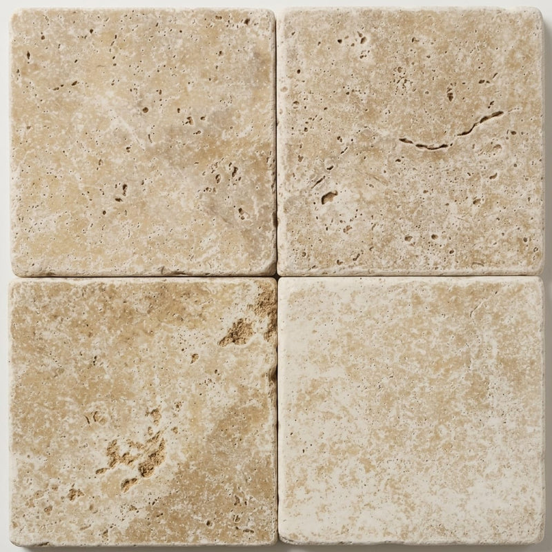 Ivory Beige Travertine Tile 18x18 Tumbled close-up