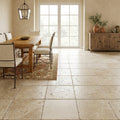 Ivory Beige Travertine Tile 18x18 Tumbled — Dining Room floor
