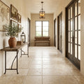 Ivory Beige Travertine Tile 18x18 Tumbled — Hallway floor