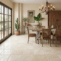Ivory Beige Travertine Tile 18x18 Tumbled — Living Room floor