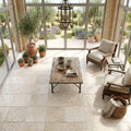 Ivory Beige Travertine Tile 18x18 Tumbled — Sunroom floor