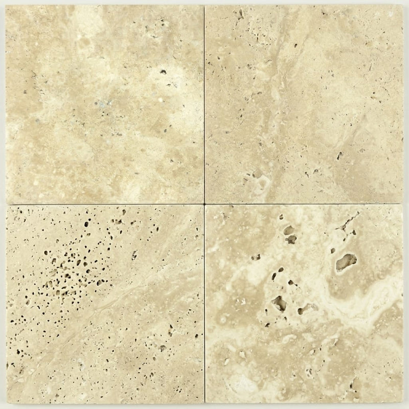Ivory Beige Travertine Tile 18x18 Unfilled, Honed close-up