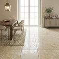 Ivory Beige Travertine Tile 18x18 Unfilled, Honed — Dining Room floor
