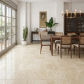 Ivory Beige Travertine Tile 18x18 Unfilled, Honed — Living Room floor