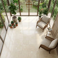 Ivory Beige Travertine Tile 18x18 Unfilled, Honed — Sunroom floor