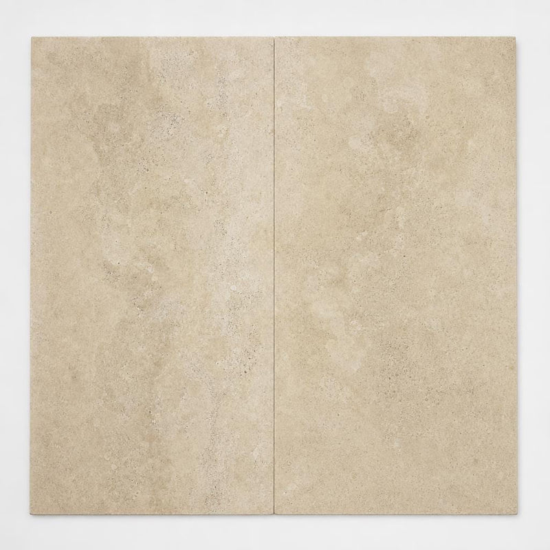 Ivory Beige Travertine Tile 18x36 Brushed Chiseled close-up