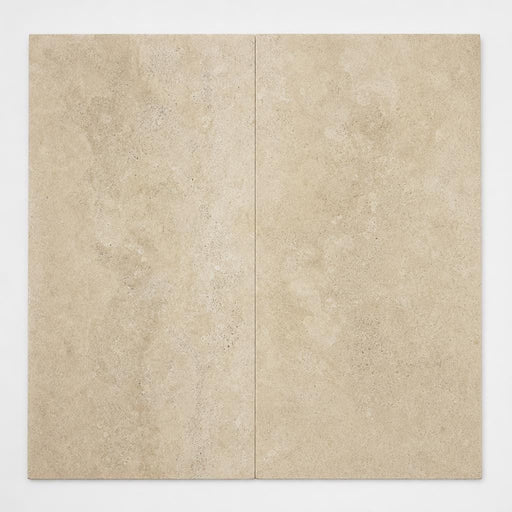 Ivory Beige Travertine Tile 18x36 Brushed Chiseled close-up