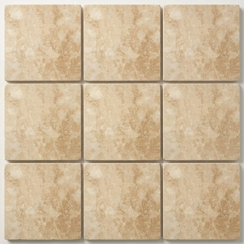 Ivory Beige Travertine Tile 6x6 Filled, Honed close-up