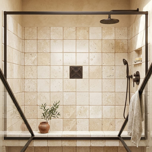 Ivory Beige Travertine Tile 6x6 Tumbled — Bathroom shower floor