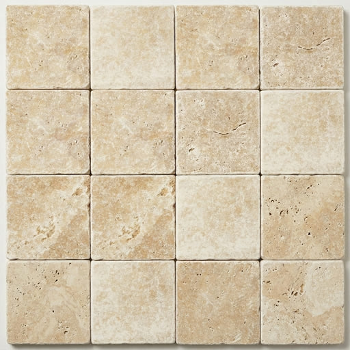 Ivory Beige Travertine Tile 6x6 Tumbled close-up