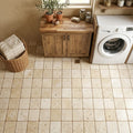 Ivory Beige Travertine Tile 6x6 Tumbled — Laundry Room floor