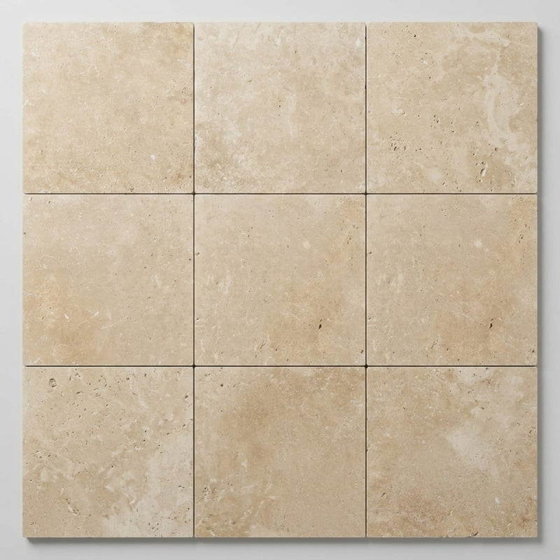 Ivory Cordoba Cream Travertine Filled, Honed & Straight Edge 12 x 12 x 3/8 Cross Cut Tile 12x12 close-up