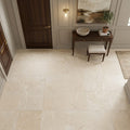 Ivory Cordoba Cream Travertine Filled, Honed & Straight Edge 12 x 12 x 3/8 Cross Cut Tile 12x12 — Foyer floor