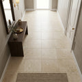 Ivory Cordoba Cream Travertine Filled, Honed & Straight Edge 12 x 12 x 3/8 Cross Cut Tile 12x12 — Hallway floor