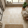 Ivory Cordoba Cream Travertine Filled, Honed & Straight Edge 12 x 12 x 3/8 Cross Cut Tile 12x12 — Sunroom floor