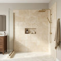 Ivory Cordoba Cream Travertine Filled, Honed & Straight Edge 12 x 24 x 1/2 Cross Cut Tile 12x24 — Bathroom shower wall