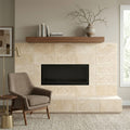 Ivory Cordoba Cream Travertine Filled, Honed & Straight Edge 12 x 24 x 1/2 Cross Cut Tile 12x24 — Living Room fireplace surround