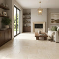 Ivory Cordoba Cream Travertine Filled, Honed & Straight Edge 12 x 24 x 1/2 Cross Cut Tile 12x24 — Living Room floor