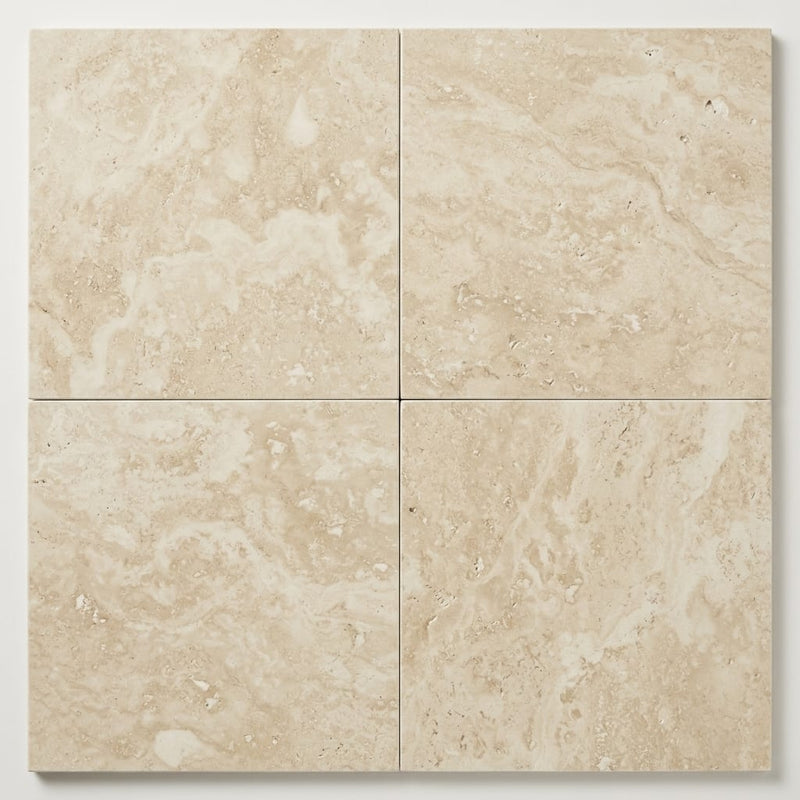 Ivory Cordoba Cream Travertine Filled, Honed & Straight Edge 18 x 18 x 1/2 Cross Cut Tile 18x18 close-up