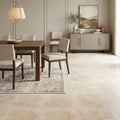 Ivory Cordoba Cream Travertine Filled, Honed & Straight Edge 18 x 18 x 1/2 Cross Cut Tile 18x18 — Dining Room floor