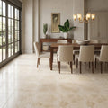 Ivory Cordoba Cream Travertine Filled, Honed & Straight Edge 18 x 18 x 1/2 Cross Cut Tile 18x18 — Living Room floor