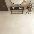 Ivory Cordoba Cream Travertine Filled, Honed & Straight Edge 24 x 24 x 1/2 Cross Cut Tile 24x24 — Foyer floor