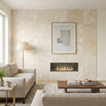 Ivory Cordoba Cream Travertine Filled, Honed & Straight Edge 24 x 24 x 1/2 Cross Cut Tile 24x24 — Living Room feature wall