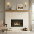 Ivory Cordoba Cream Travertine Filled, Honed & Straight Edge 24 x 24 x 1/2 Cross Cut Tile 24x24 — Living Room fireplace surround