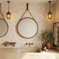 Ivory Cordoba Cream Travertine Tumbled 1 x 1 Mosaic 1x1 — Bathroom shower wall