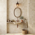 Ivory Cordoba Cream Travertine Tumbled 1 x 1 Mosaic 1x1 — Powder Room wall