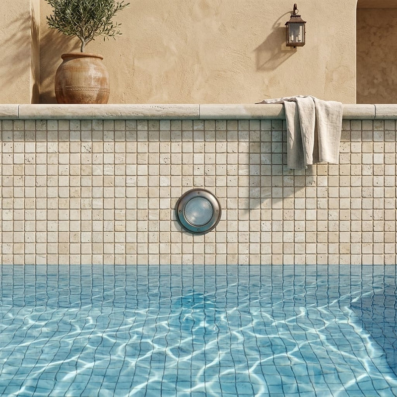 Ivory Cordoba Cream Travertine Tumbled 1 x 1 Mosaic 1x1 — Swimming Pool pool interior tiling