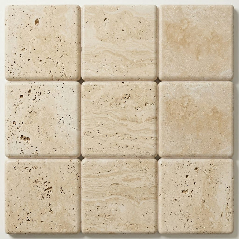 Ivory Cordoba Cream Travertine Tumbled 12 x 12 x 1.25 Bullnose Coping 12x12 close-up