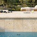Ivory Cordoba Cream Travertine Tumbled 12 x 12 x 2 Bullnose Coping 12x12 pool coping — Spa spa overhang edge