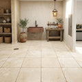 Ivory Cordoba Cream Travertine Tumbled 12 x 12 x 3/8 Cross Cut Tile 12x12 — Basement floor