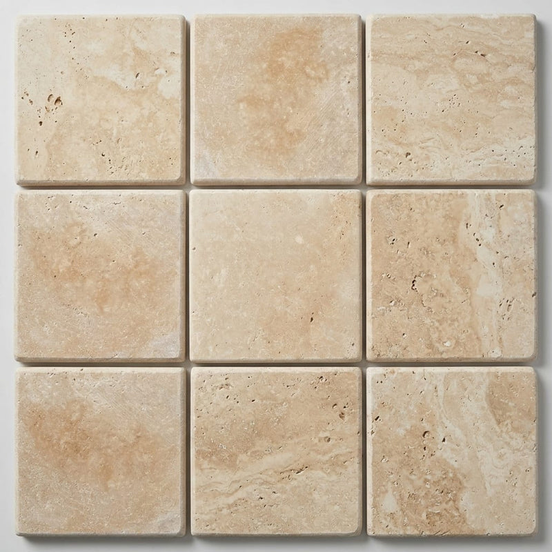 Ivory Cordoba Cream Travertine Tumbled 12 x 12 x 3/8 Cross Cut Tile 12x12 close-up
