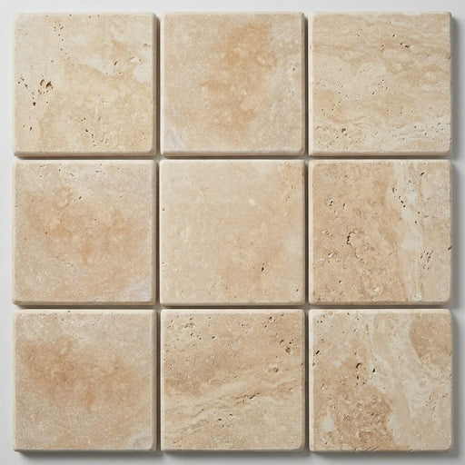 Ivory Cordoba Cream Travertine Tumbled 12 x 12 x 3/8 Cross Cut Tile 12x12 close-up
